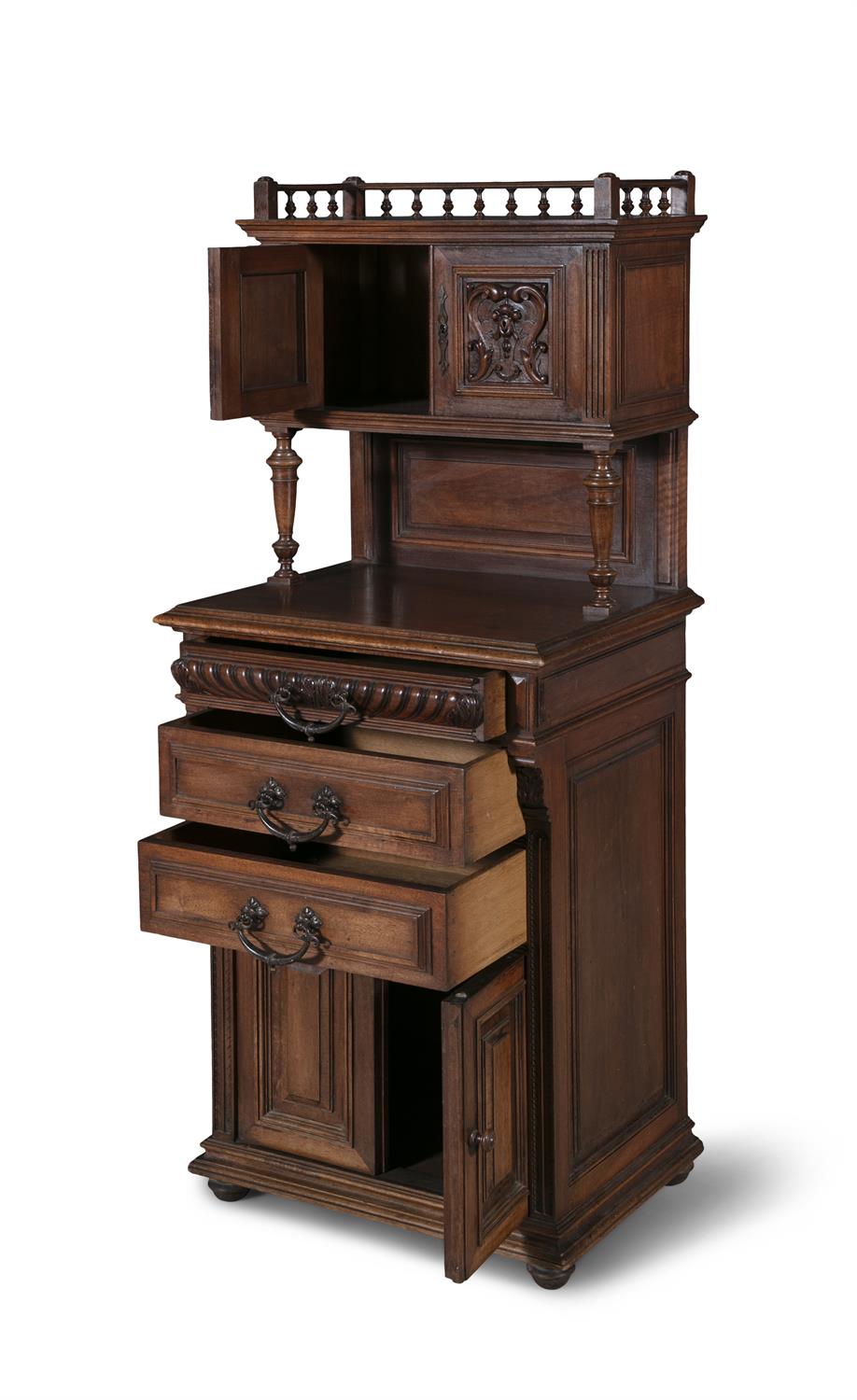 A PAIR OF 19TH CENTURY FRENCH CARVED WALNUT SIDE CABINETS BY C.H. JEANSELME & CO. (PARIS), C. - Image 3 of 5