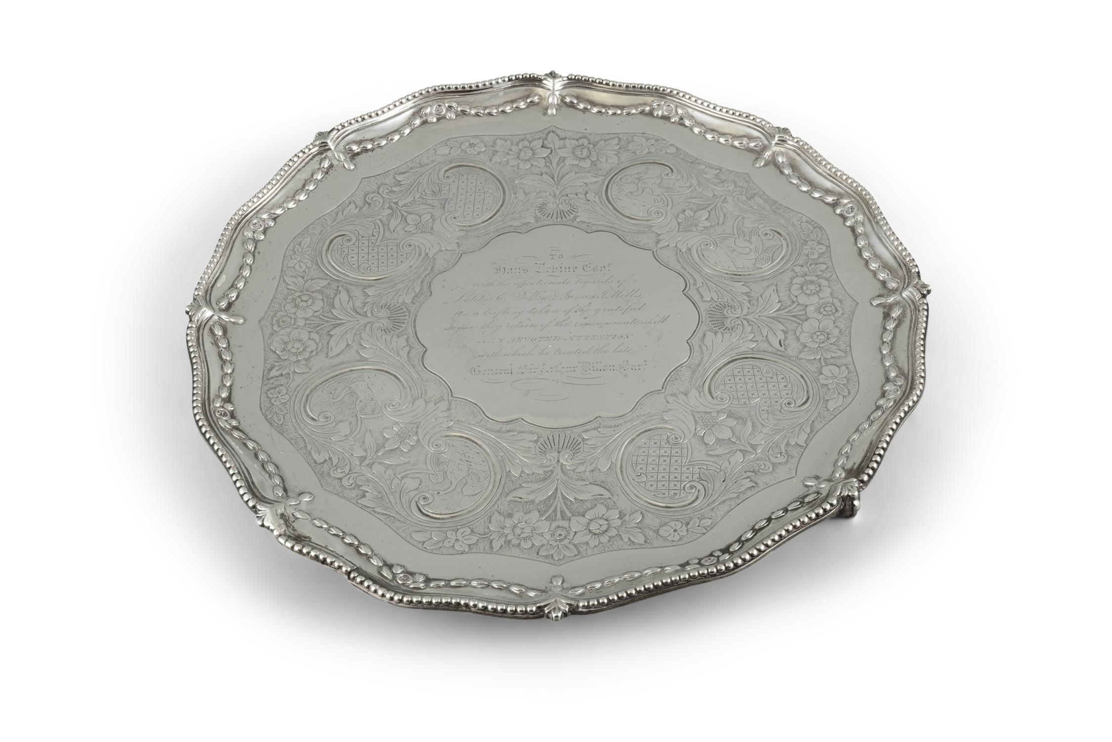 A GEORGE III SILVER SALVER, London 1777, mark of Richard Rugg, of shaped circular form,