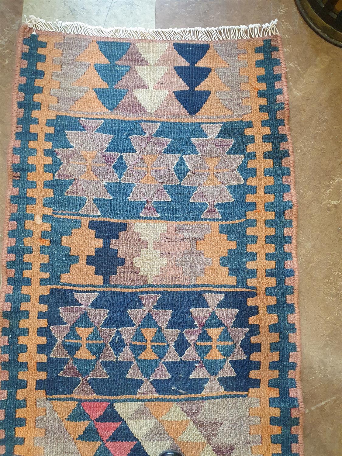 A FLAT-WOVEN KILIM RUNNER, CA. 1940s, 238 x 56cm the central reserve woven with thirteen rows of - Image 10 of 12