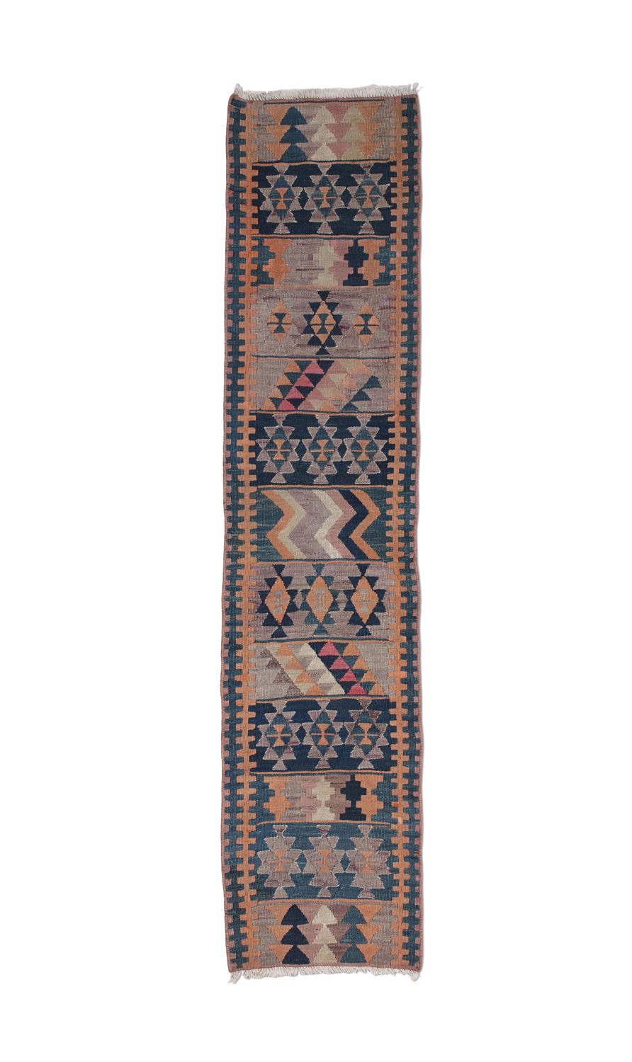 A FLAT-WOVEN KILIM RUNNER, CA. 1940s, 238 x 56cm the central reserve woven with thirteen rows of