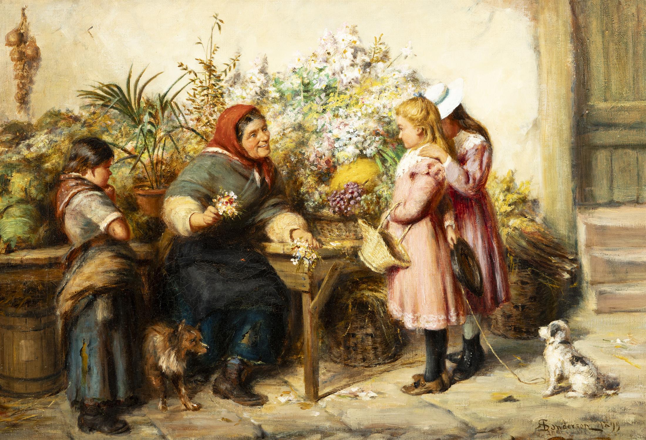 ROBERT SANDERSON (1848-1908) The Flower Stall Oil on canvas, 39.5x 56cm Signed and dated 1899 - Image 2 of 5