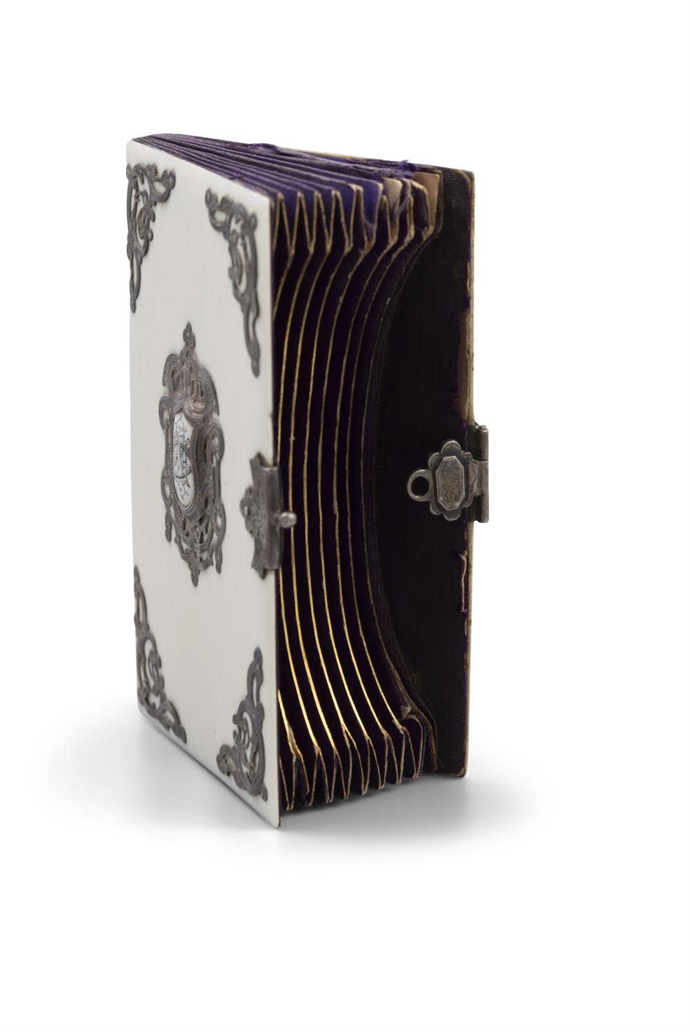 *AN IVORY CARD CASE, with applied metal scrollwork mounts, with crest reserve to centre, - Image 2 of 11