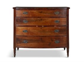 A FEDERAL MAHOGANY BOW FRONT CHEST, PHILADELPHIA, C.1800 the top with diamond shaped inlay above