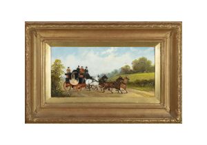 ATTRIBUTED TO PHILIP RIDEOUT (1860-1920) The York To Leeds Coach Oil on canvas, 20.5 x 40.5cm