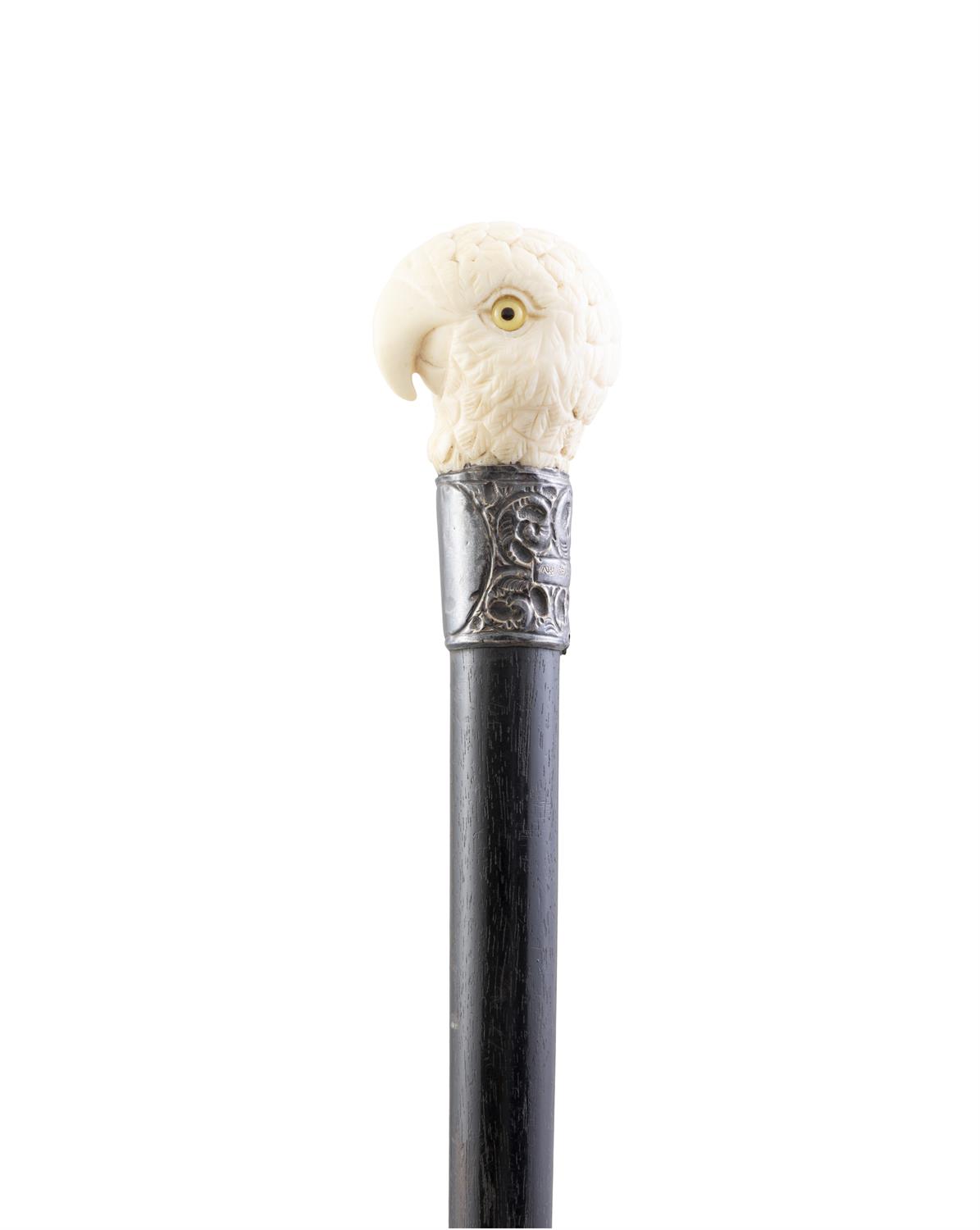 *A WALKING CANE, 19TH CENTURY with carved ivory 'fist handle' top in the shape of parrot's head, - Image 2 of 12