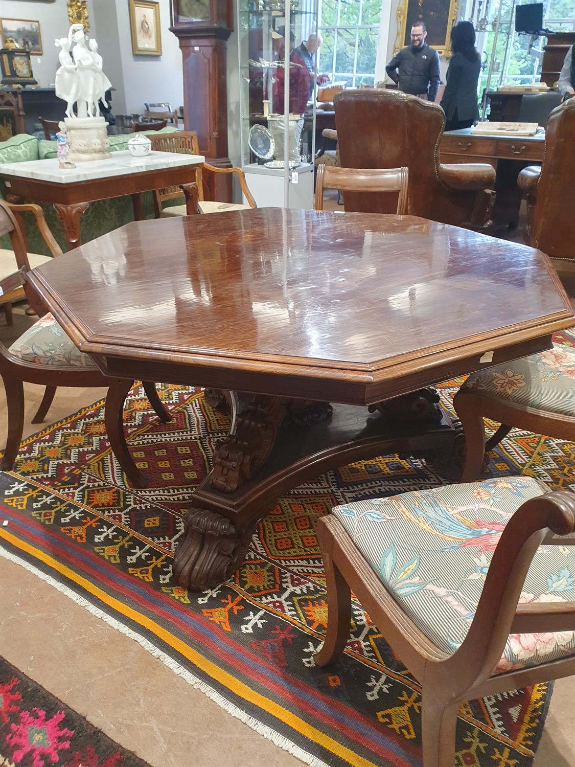 A VICTORIAN ROSEWOOD OCTAGONAL BREAKFAST TABLE, with stepped moulded rim, on carved scroll - Image 14 of 14