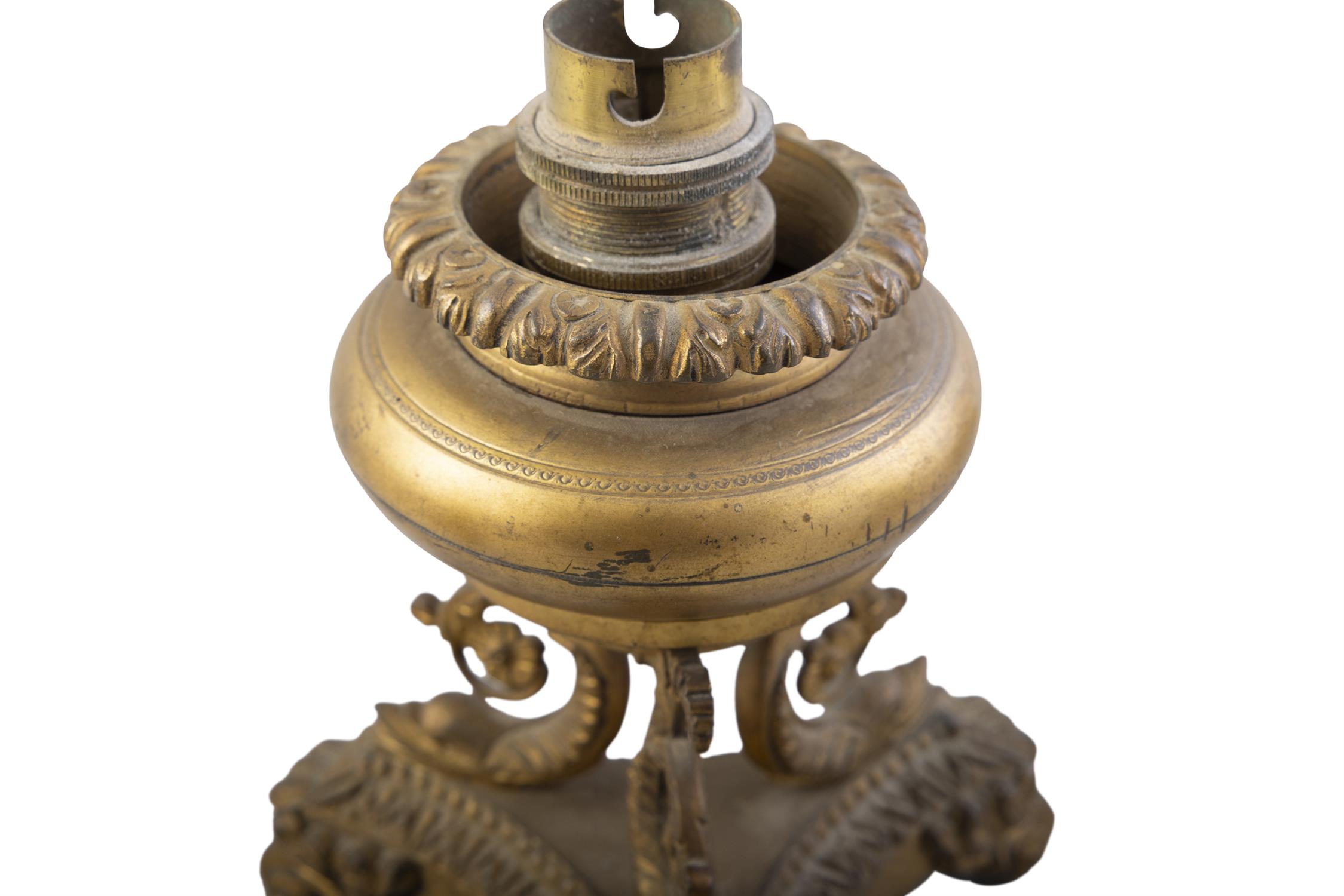 A SET OF FOUR ORMOLU LAMP BASES, 19TH CENTURY, on triple scroll dolphin supports, - Image 2 of 4