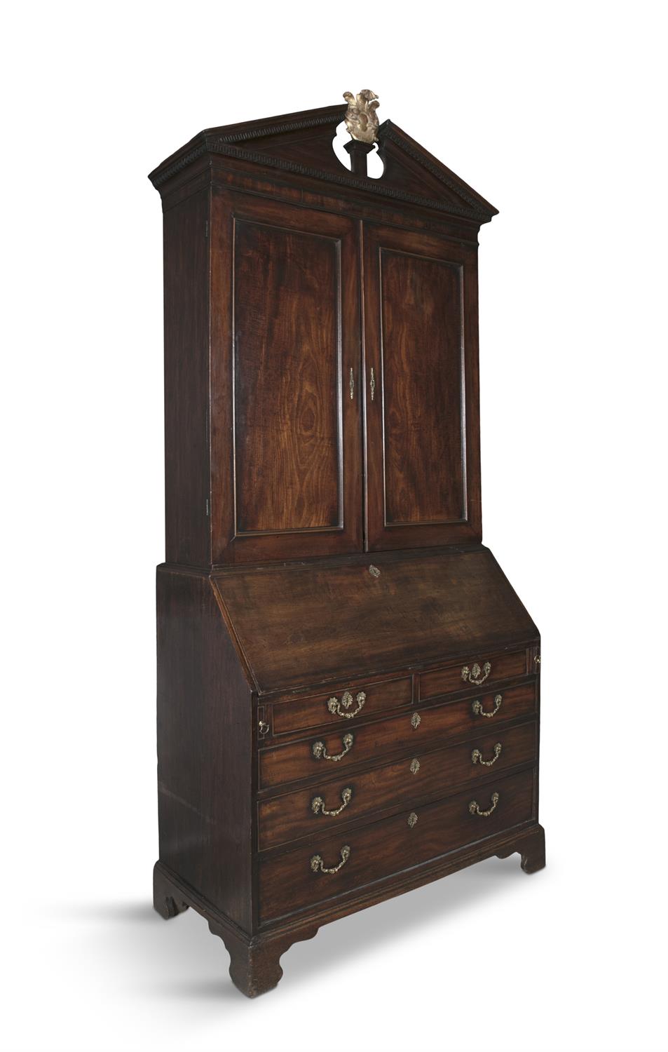 A FINE IRISH GEORGE III FIGURED MAHOGANY BLIND DOOR BUREAU BOOKCASE with an architectural - Image 2 of 25