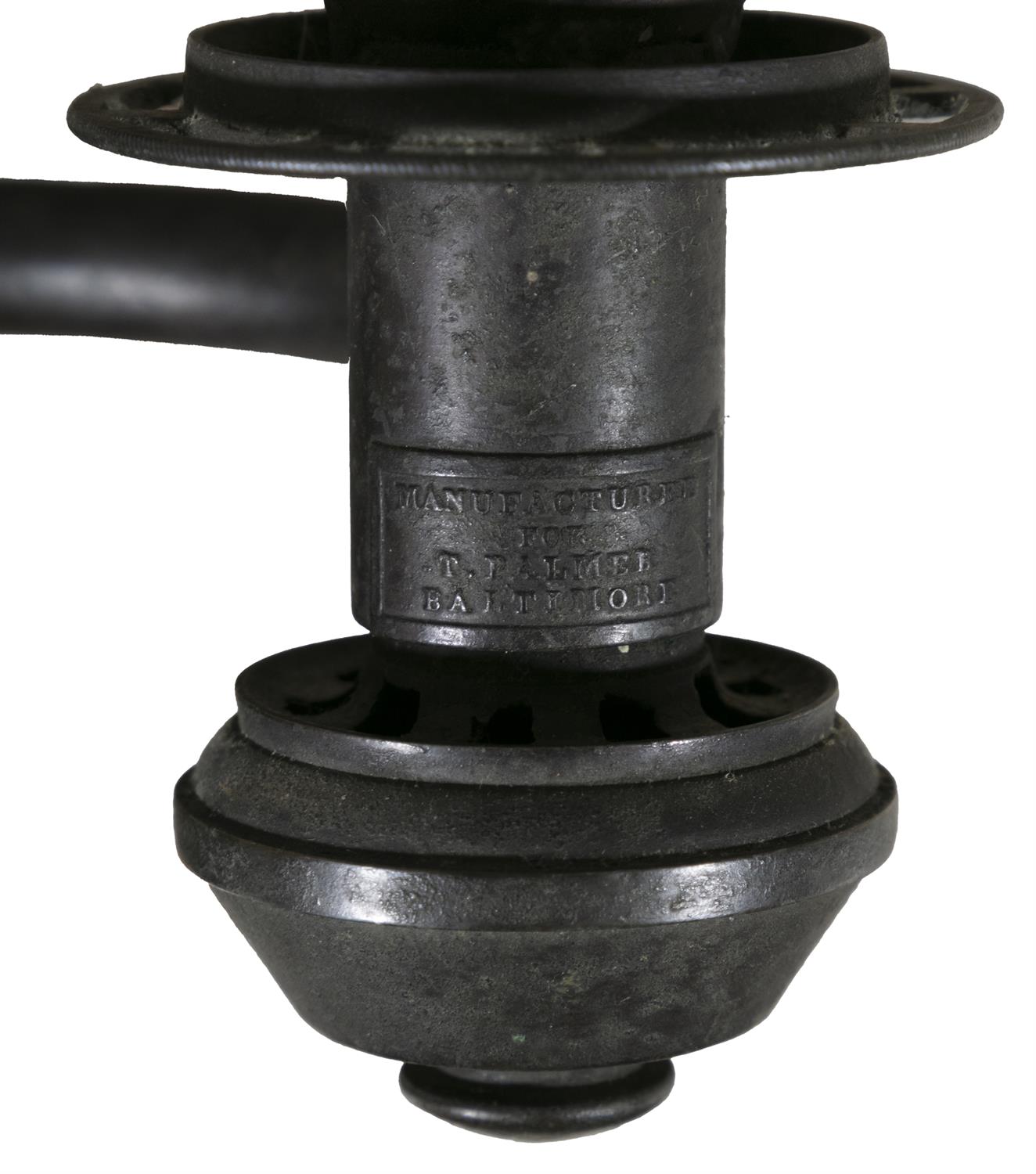 A BRONZE TWO LIGHT COLZA OIL LAMP, BY T. PALMER & CO., BALTIMORE, CIRCA 1844 the central column - Image 4 of 4