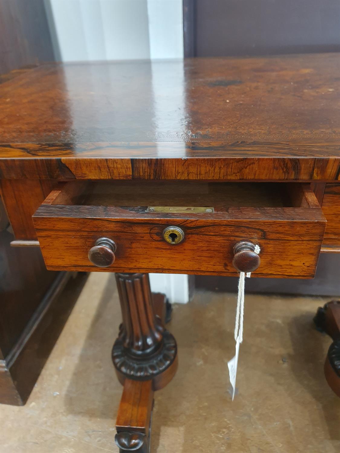 A WILLIAM IV ROSEWOOD WRITING TABLE, the rectangular crossbanded top inset with brown tooled - Image 17 of 22