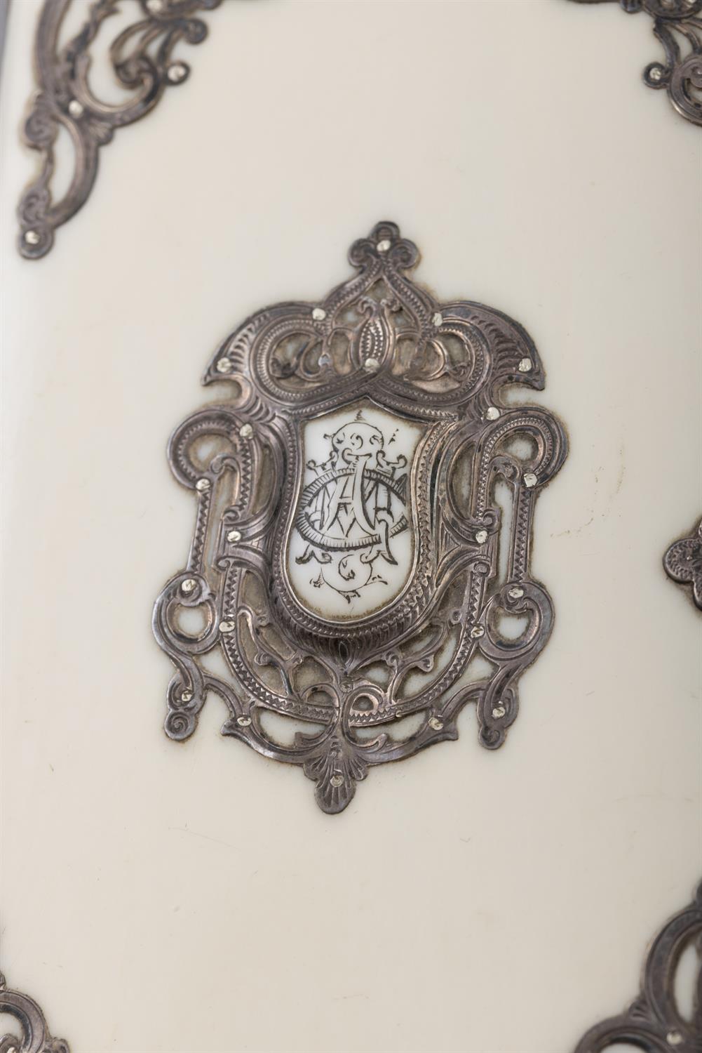 *AN IVORY CARD CASE, with applied metal scrollwork mounts, with crest reserve to centre, - Image 3 of 11