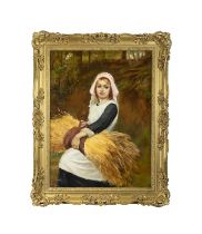 CHARLES SILLEM LIDDERDALE (1830-1895) Portrait of a Country Girl Carrying a Wheatsheaf Oil on
