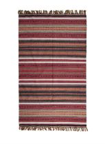 AN OLD KONYA KILIM, S.W. TURKEY, CA 1960, 250 x 150cm woven with horizontal stripes in red,