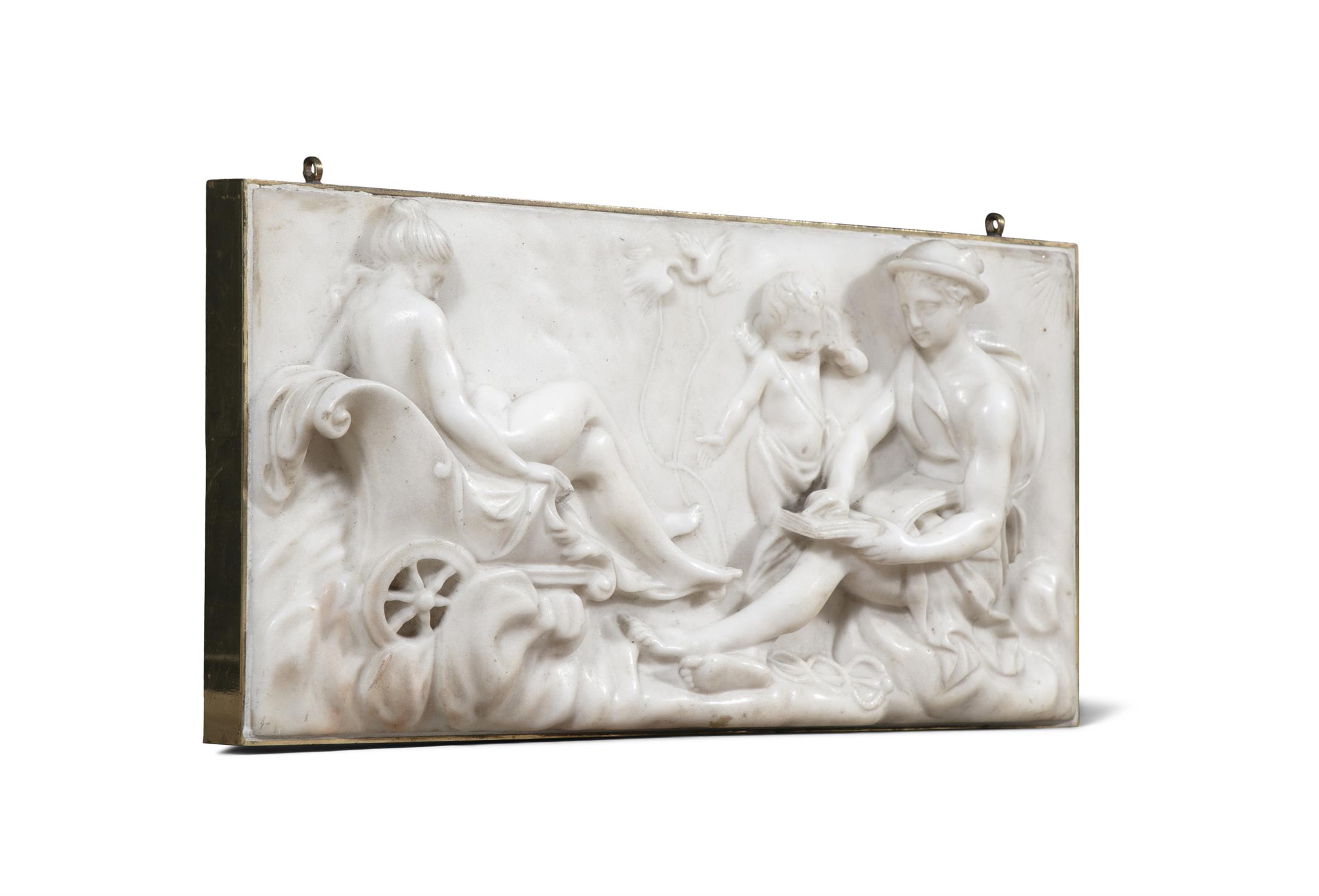 A MARBLE RELIEF PANEL OF MERCURY AND DIANA, EARLY 19TH CENTURY contained within a rectangular - Image 2 of 4