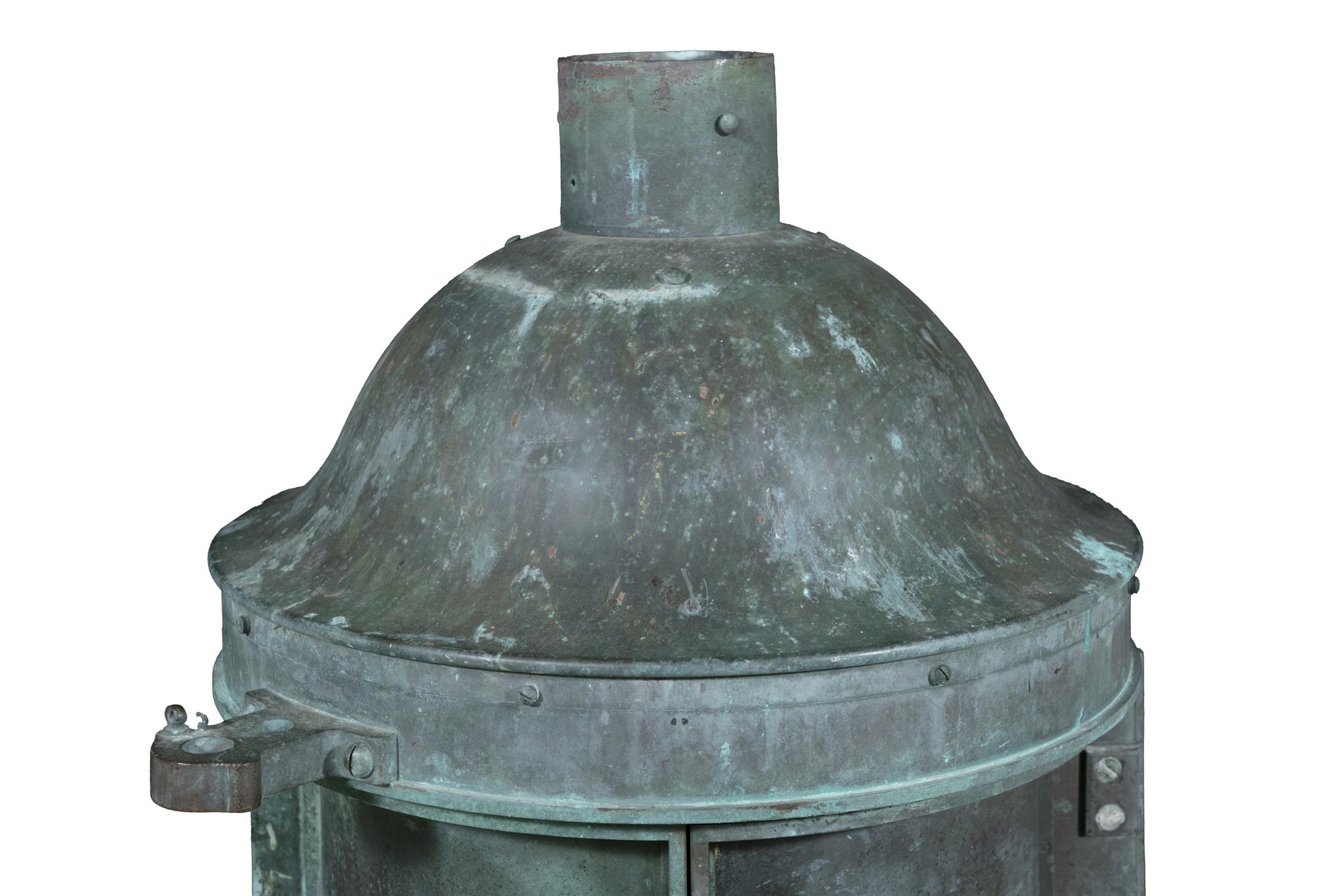 A COPPER NAUTICAL LANTERN, 19TH CENTURY with domed top and rounded fresnel glass panel, - Image 3 of 3