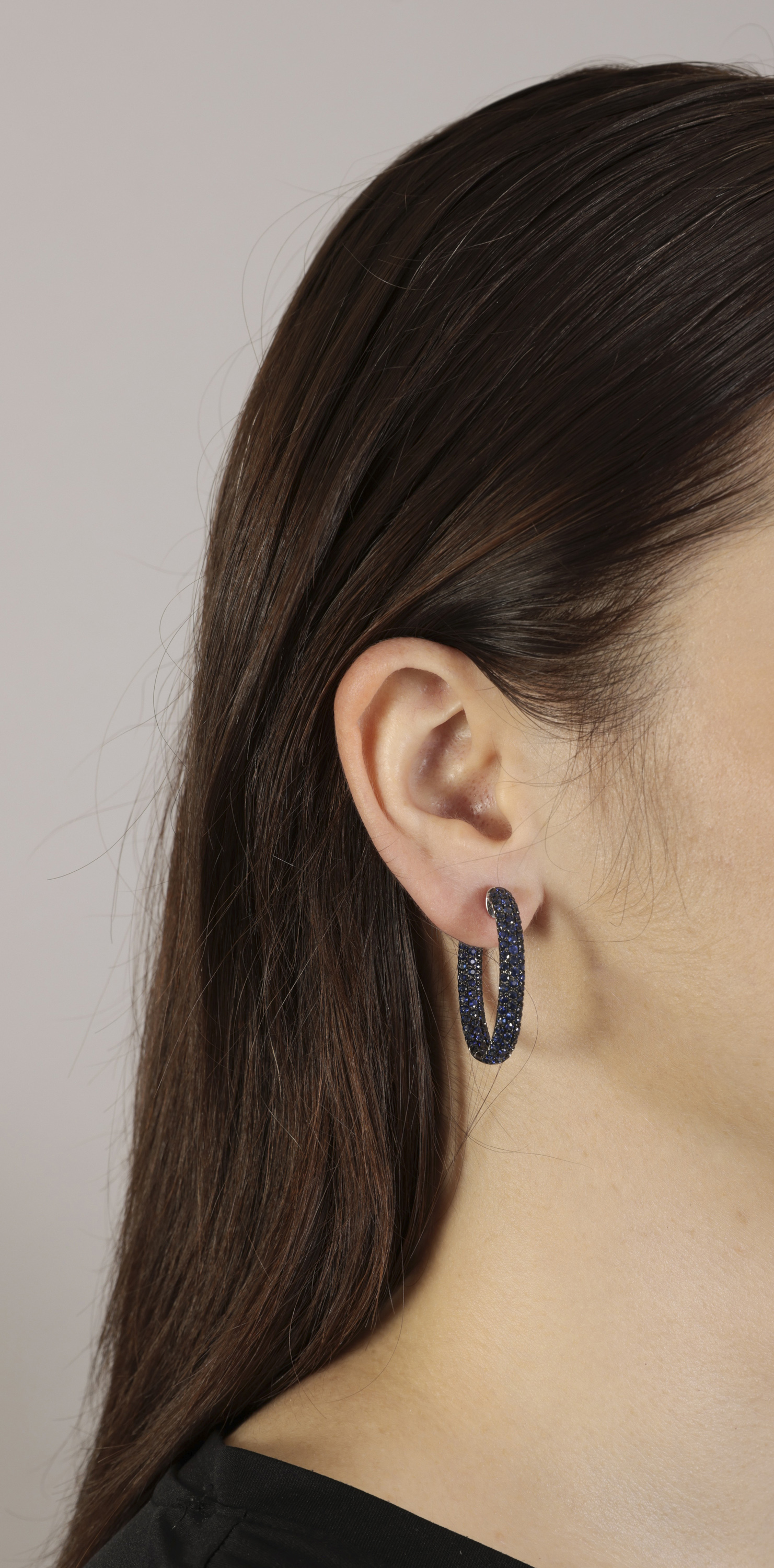 A PAIR OF SAPPHIRE HOOP EARRINGS Each pavé-set with circular-cut sapphires, mounted in 18K gold, - Image 3 of 3