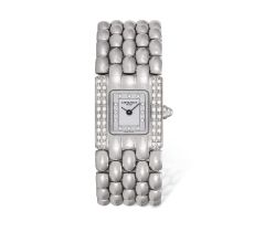 A LADY'S STAINLESS STEEL, MOTHER-OF-PEARL AND DIAMOND-SET BRACELET WATCH, BY CHAUMET Of Quartz ETA