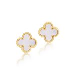 A PAIR OF MOTHER-OF-PEARL 'SWEET ALHAMBRA' EARSTUDS, BY VAN CLEEF & ARPELS Each quatrefoil mother-