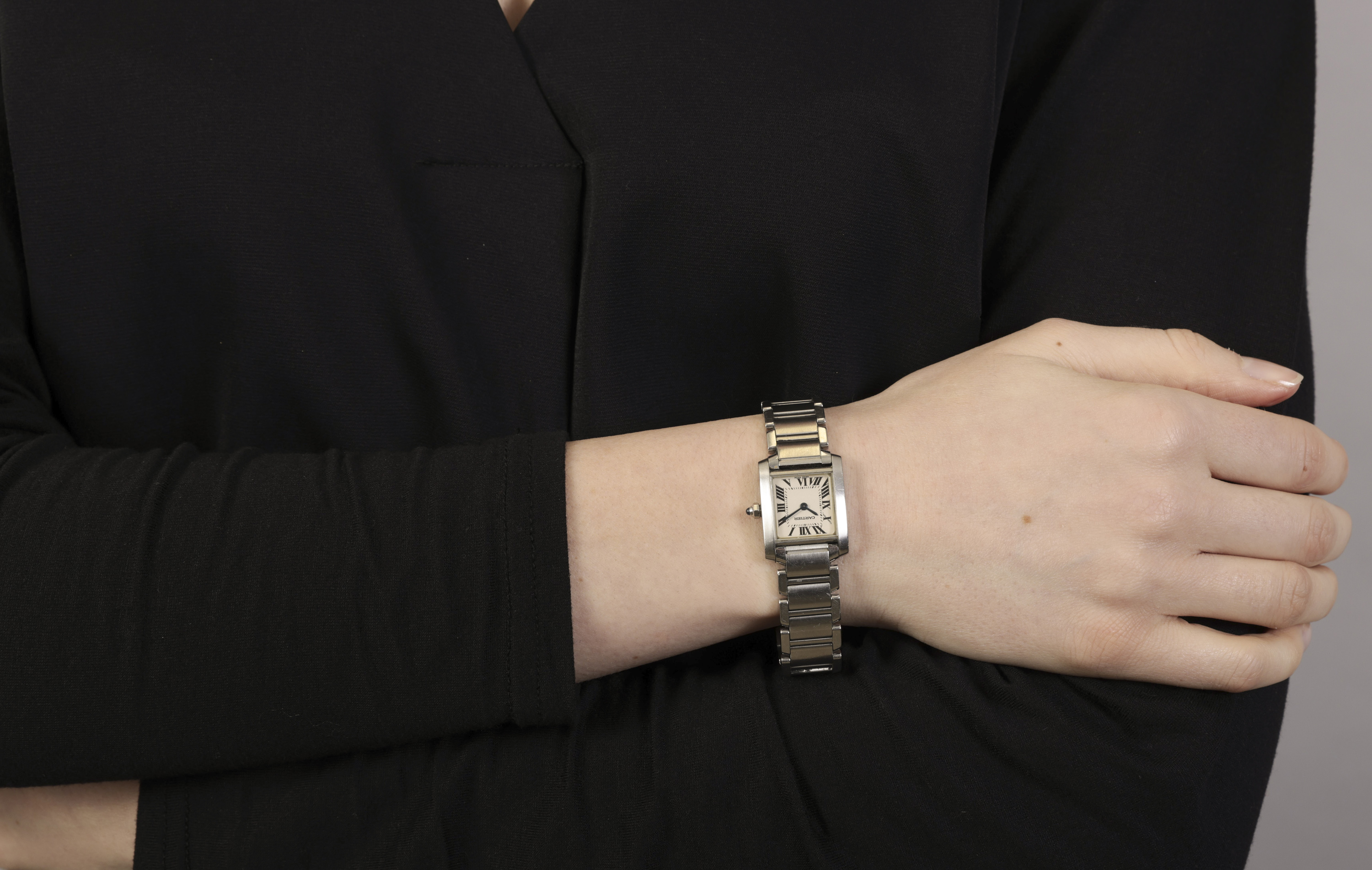 A LADY'S STAINLESS STEEL 'TANK FRANCAISE' QUARTZ BRACELET WATCH, BY CARTIER 4-jewel Cal. 057 - Image 4 of 7