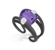 A CONTEMPORARY AMETHYST AND DIAMOND BANGLE, BY MICHELE DELLA VALLE Set with a large rectangular-