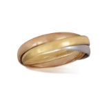 A GOLD 'TRINITY' BANGLE, BY CARTIER Composed of three interlocking polished 18K tri-coloured gold