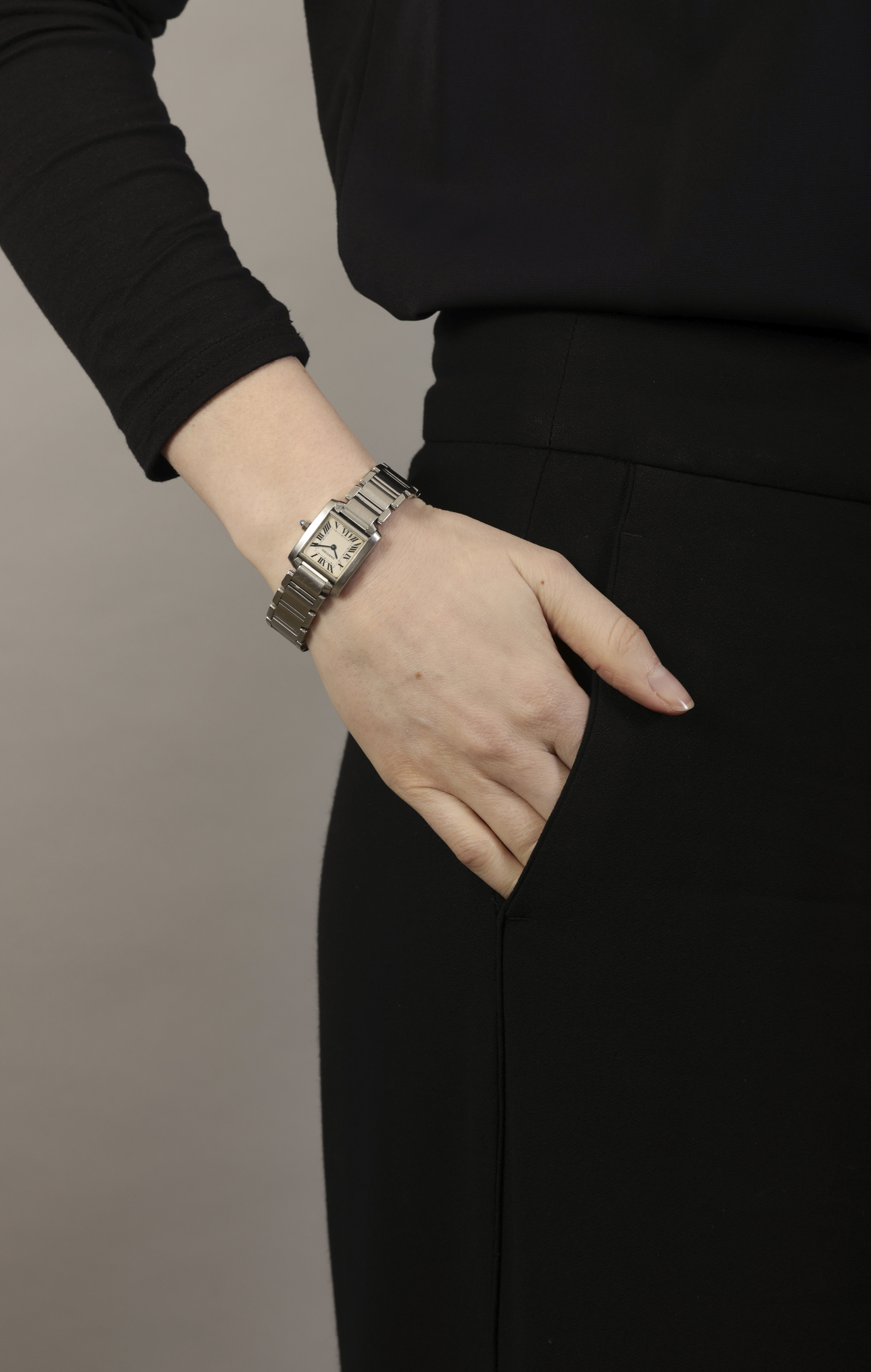 A LADY'S STAINLESS STEEL 'TANK FRANCAISE' QUARTZ BRACELET WATCH, BY CARTIER 4-jewel Cal. 057 - Image 5 of 5