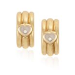 A PAIR OF 'HAPPY DIAMONDS' EARRINGS, BY CHOPARD Each reeded hoop accented with a central heart-