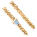 TWO GOLD RETRO BRACELETS, CIRCA 1950 One set with a rectangular-shaped synthetic spinel, within a