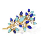 A TURQUOISE, LAPIS LAZULI AND DIAMOND BROOCH, BY VAN CLEEF & ARPELS, CIRCA 1965 Of foliate design,