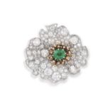 A LATE 19TH/ EARLY 20TH CENTURY EMERALD AND DIAMOND BROOCH Designed as a stylised flowerhead,