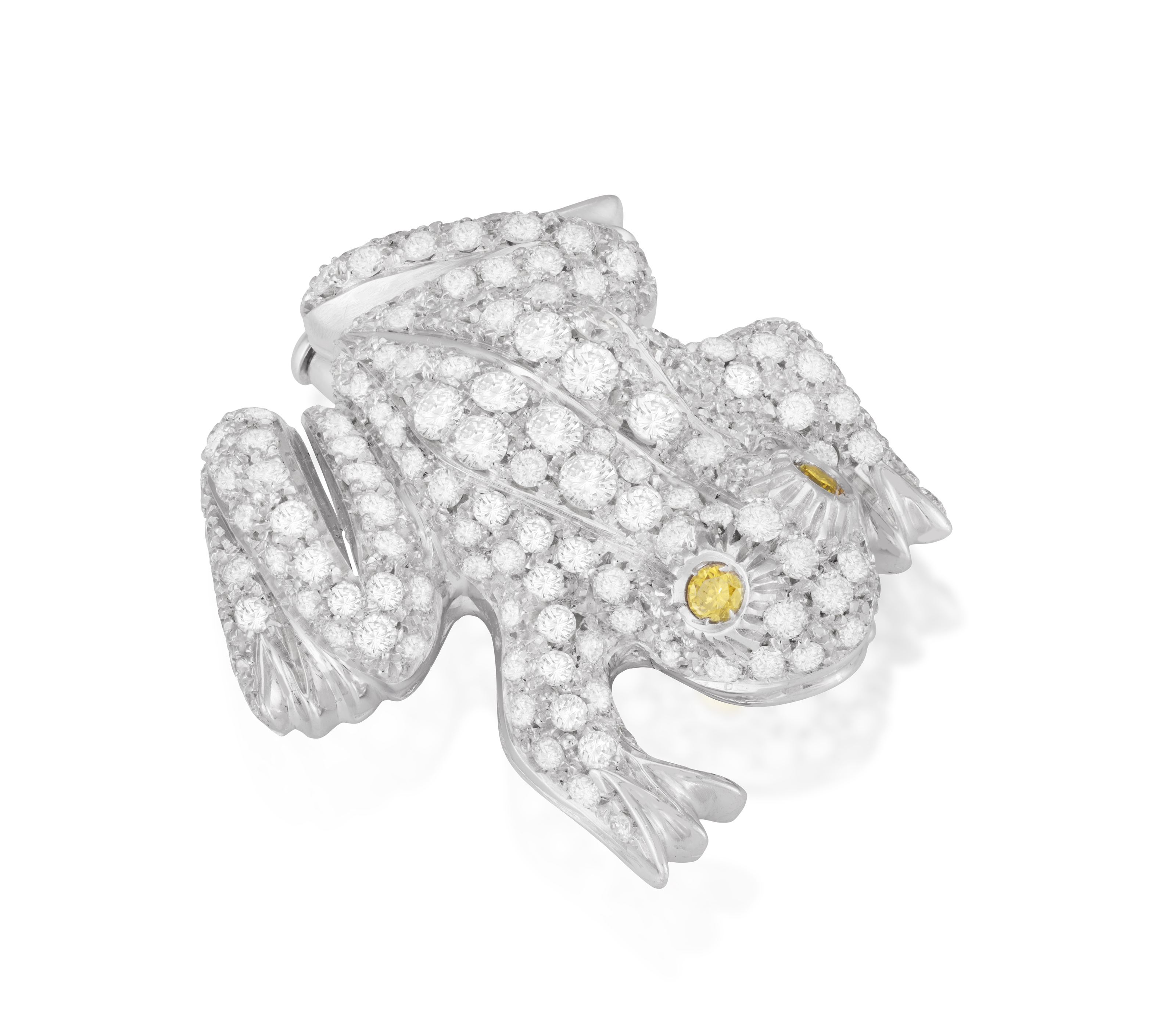 A DIAMOND FROG BROOCH The body pavé-set with brilliant-cut diamonds, the eyes set with brilliant-cut - Image 2 of 5