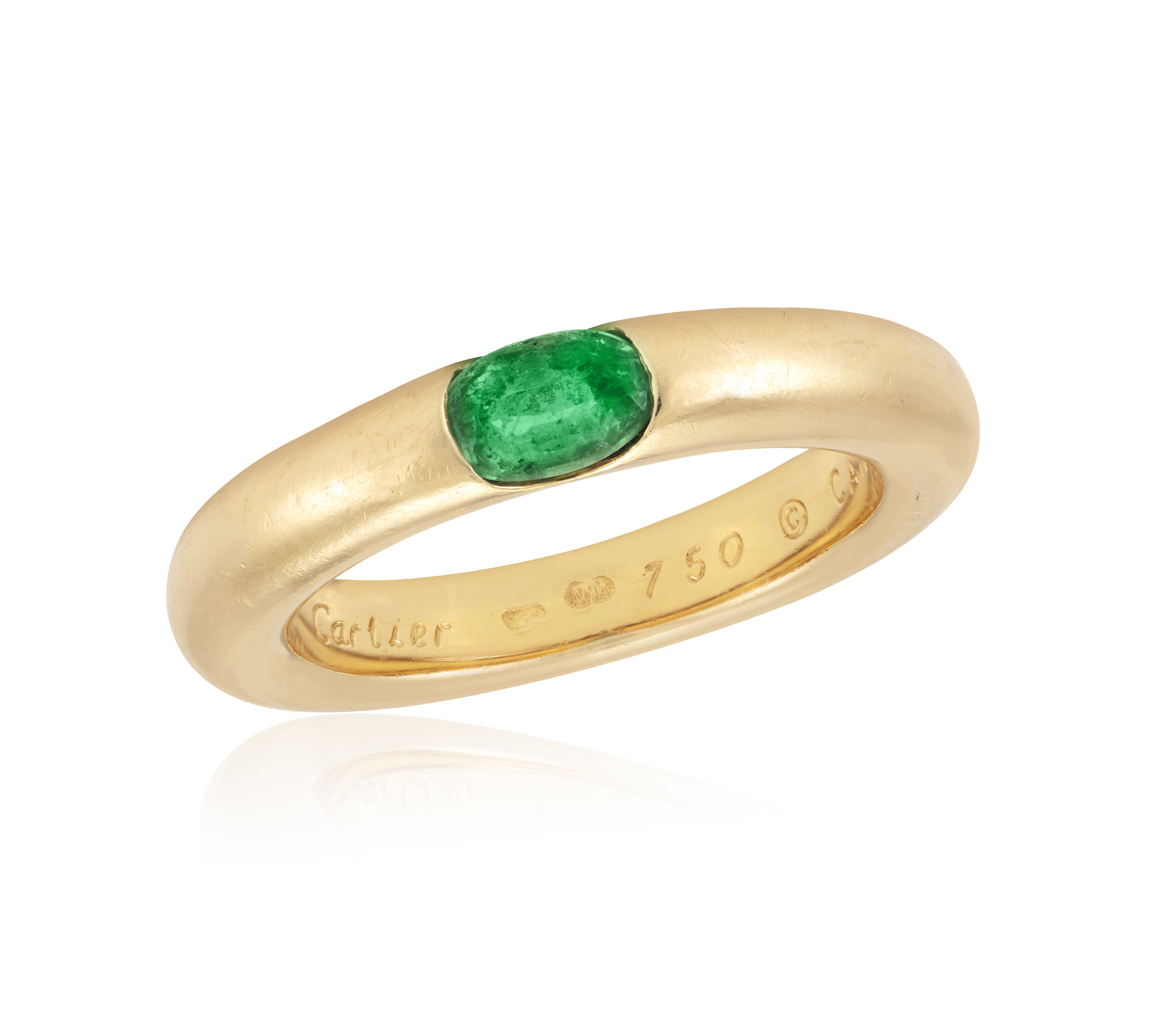 AN EMERALD 'ELLIPSE' RING, BY CARTIER, 1992 The oval-shaped emerald set to a plain hoop, mounted - Image 3 of 4