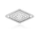 AN EARLY 20TH CENTURY DIAMOND BROOCH Of lozenge-shaped openwork design, centring a flower motif,