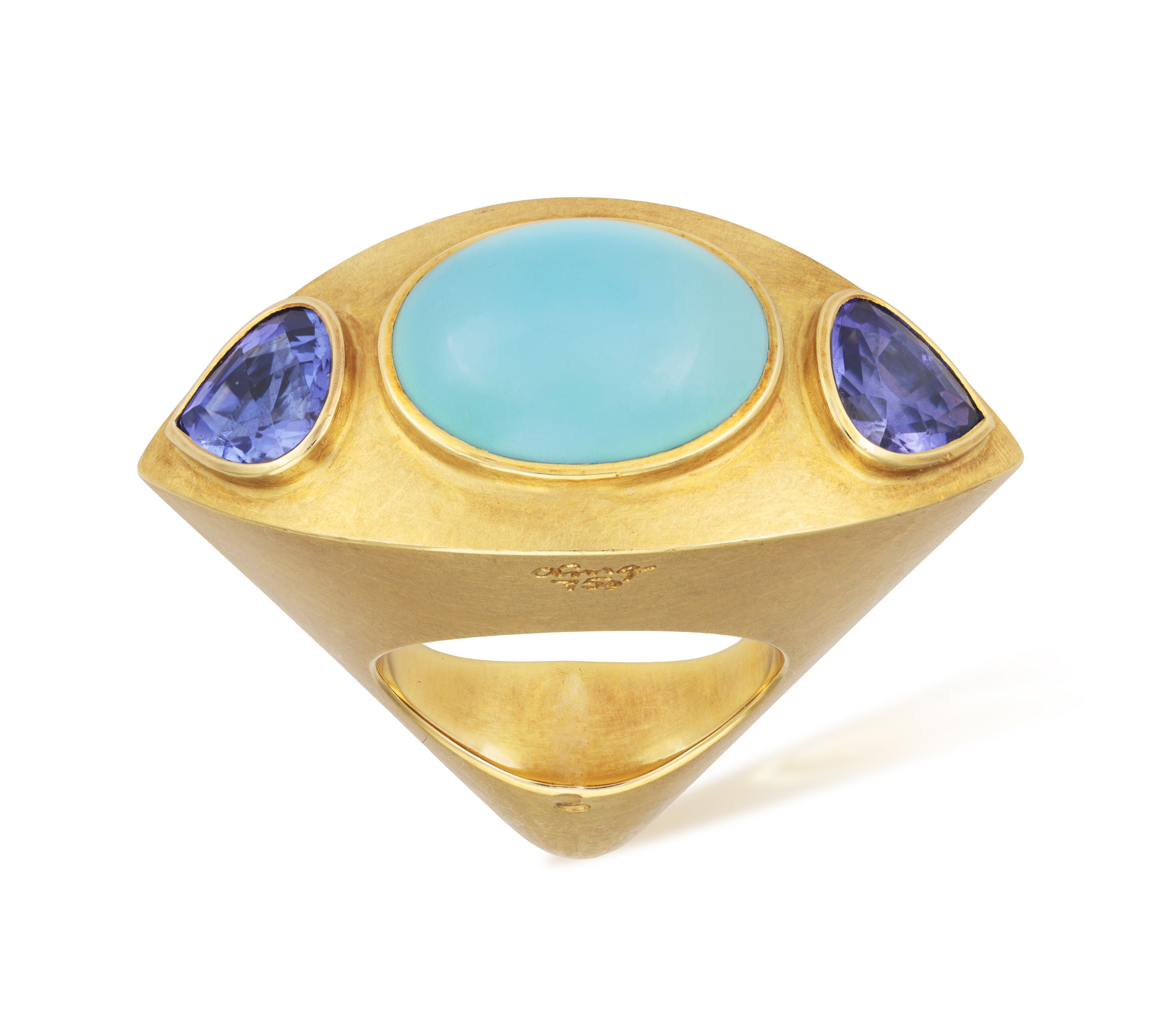 A TURQUOISE AND TANZANITE COCKTAIL RING, BY GEORG SPRENG, 2001 The oval-shaped 13.46ct turquoise - Image 2 of 5