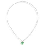AN EMERALD AND DIAMOND PENDANT NECKLACE Composed of a continuous line of brilliant-cut diamonds