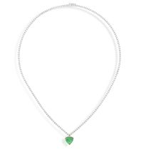 AN EMERALD AND DIAMOND PENDANT NECKLACE Composed of a continuous line of brilliant-cut diamonds