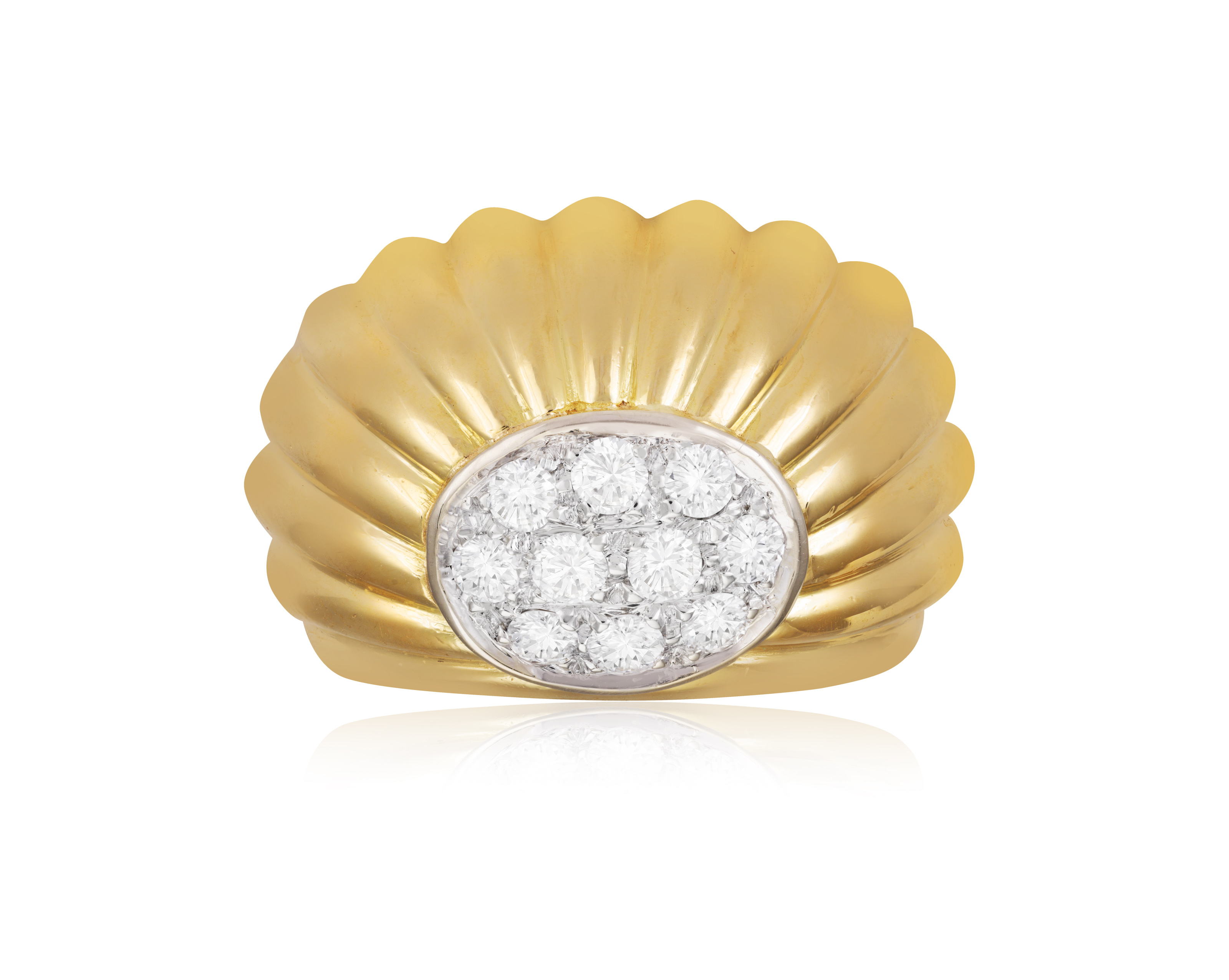 A DIAMOND DRESS RING Of bombé fluted design, centrally set with brilliant-cut diamonds, mounted in - Image 2 of 5