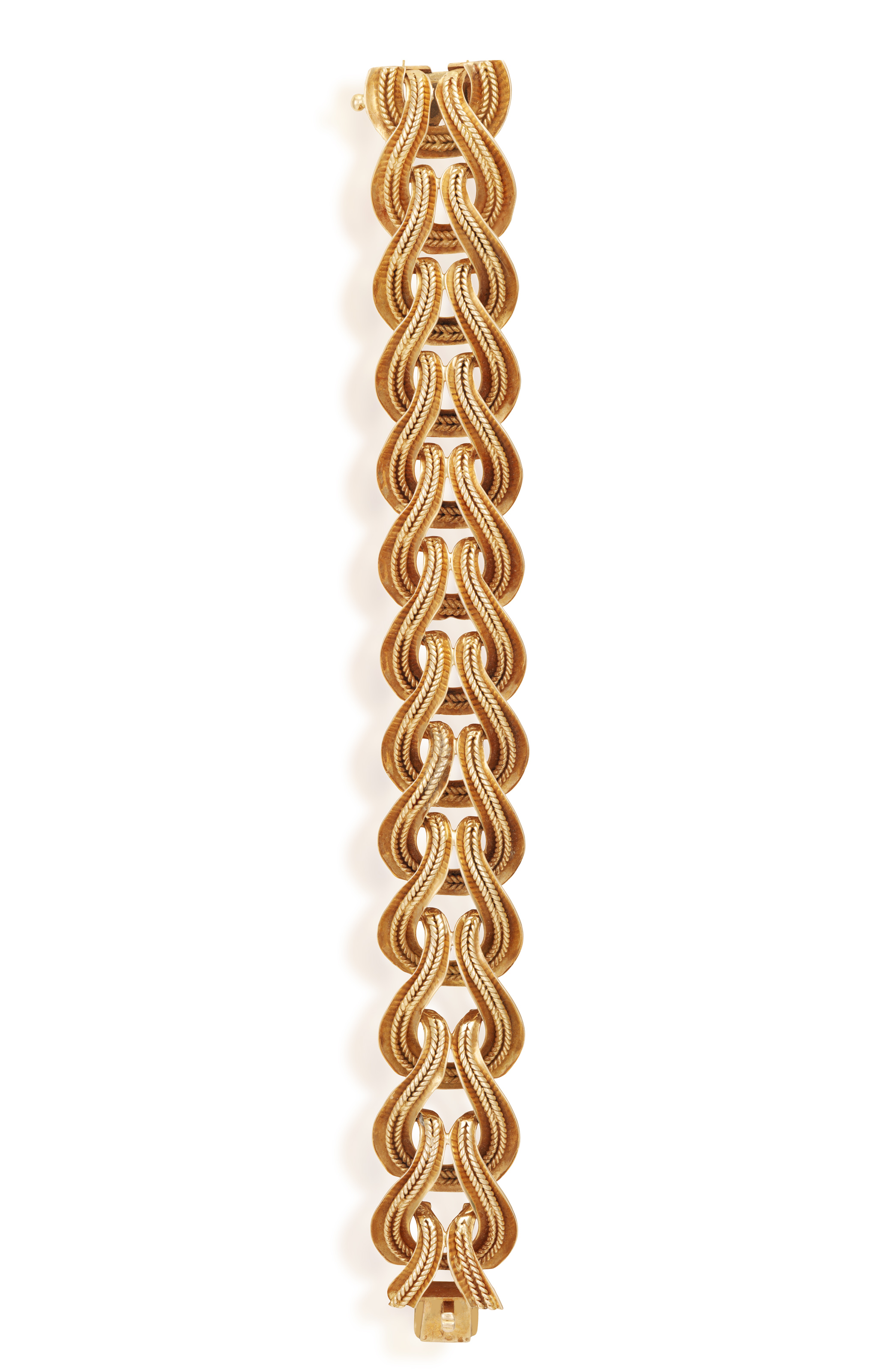 A GOLD BRACELET, FRENCH, CIRCA 1955 Of openwork design, the interlinked gathered hoops with - Image 2 of 4