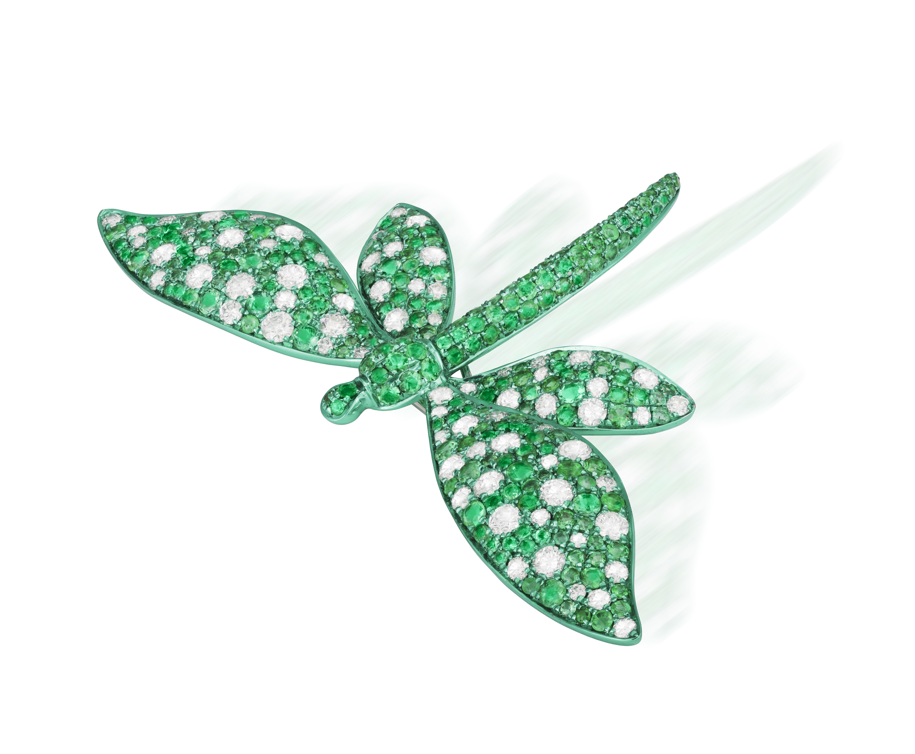 A DIAMOND AND EMERALD BROOCH/RING Designed as a green dragonfly, pavé-set with brilliant-cut - Image 3 of 7