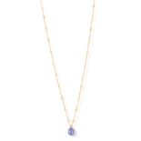 A SAPPHIRE AND DIAMOND PENDANT ON CHAIN The cushion-shaped sapphire weighing approximately 5.50cts