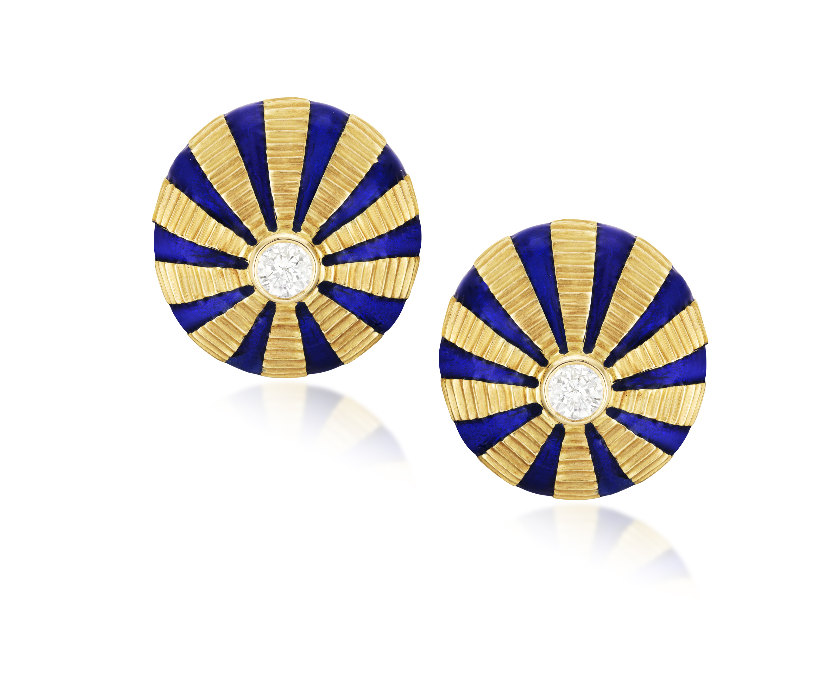A PAIR OF DIAMOND AND ENAMEL 'TAJ MAHAL' EARCLIPS, DESIGNED BY JEAN SCHLUMBERGER FOR TIFFANY AND CO.