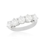 A DIAMOND FIVE-STONE RING Composed of five brilliant-cut diamonds weighing 4.00cts total, within