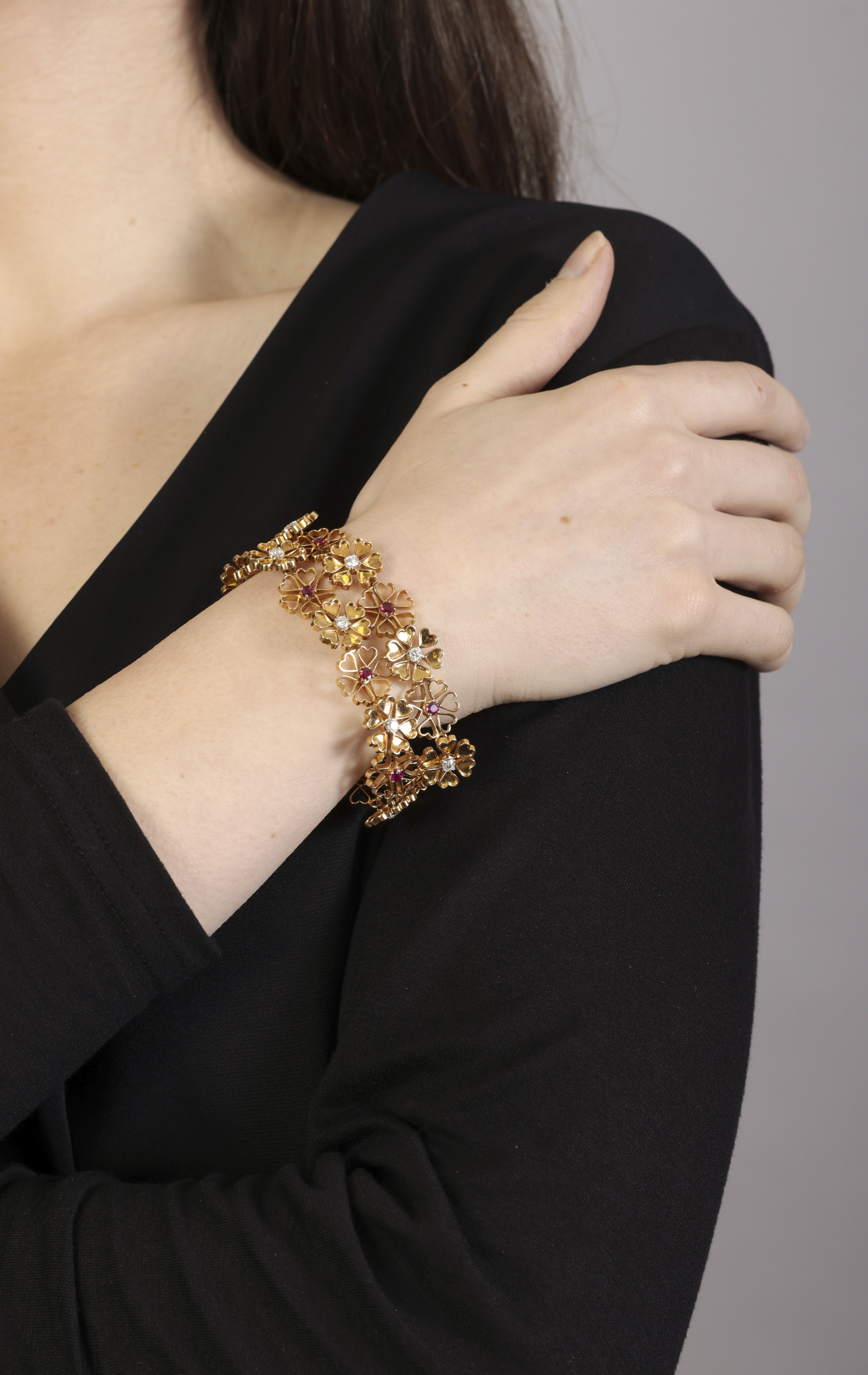 A RUBY AND DIAMOND BRACELET, BY PÉRY & FILS Of openwork design, composed of flowerheads - Image 2 of 5