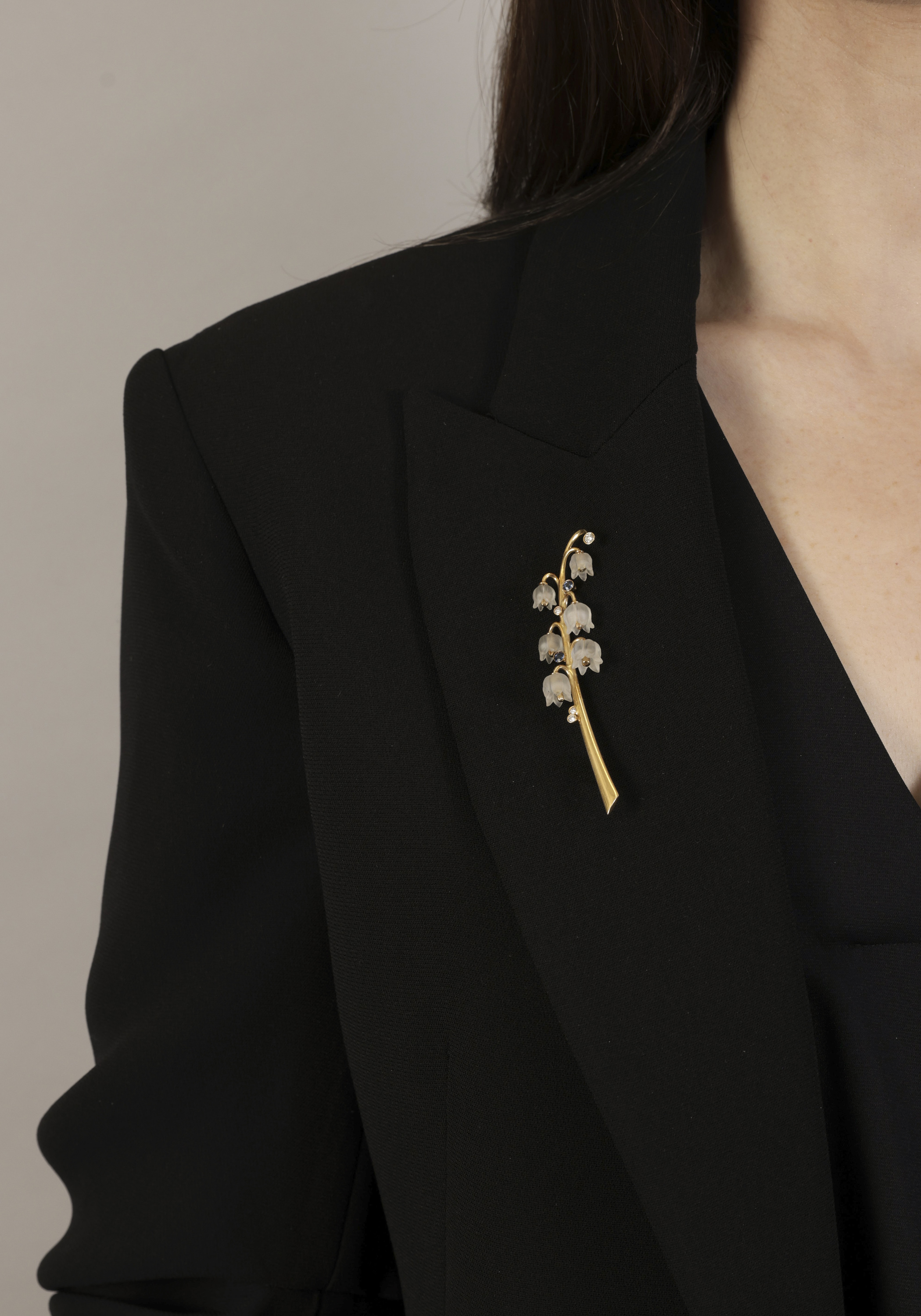 A ROCK CRYSTAL, SAPPHIRE AND DIAMOND BROOCH, BY FASANO Designed as a Lily of the Valley branch, with - Image 3 of 3