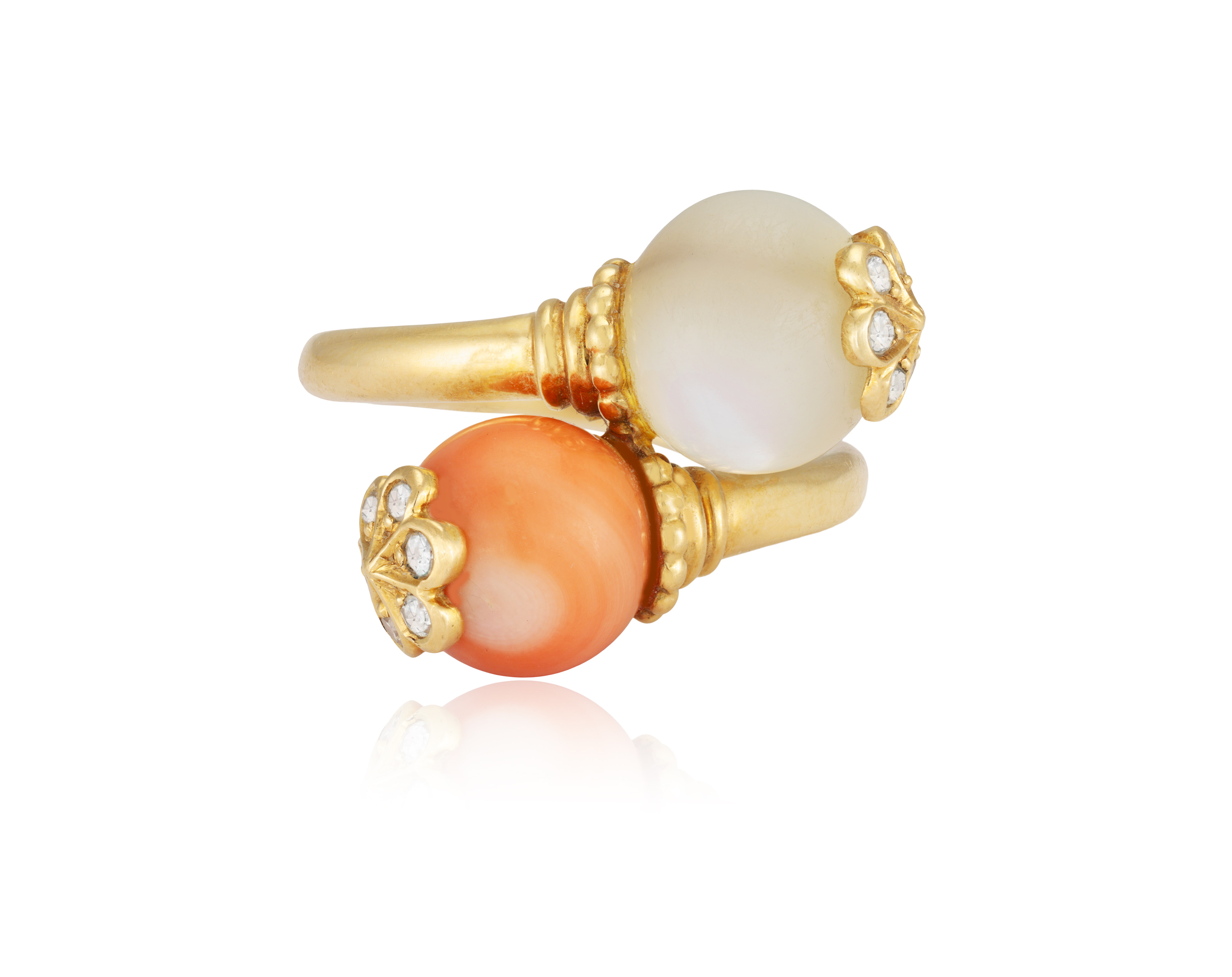 A GEM SET AND DIAMOND DRESS RING, BY CHAUMET, CIRCA 1970 Of crossover design, set with a coral and - Image 3 of 4