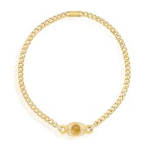 A CITRINE AND DIAMOND NECKLACE, BY BULGARI, CIRCA 1980 The flattened curb-link chain, set to the