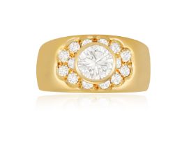 A DIAMOND DRESS RING Composed of a central brilliant-cut diamond weighing approximately 0.90ct,