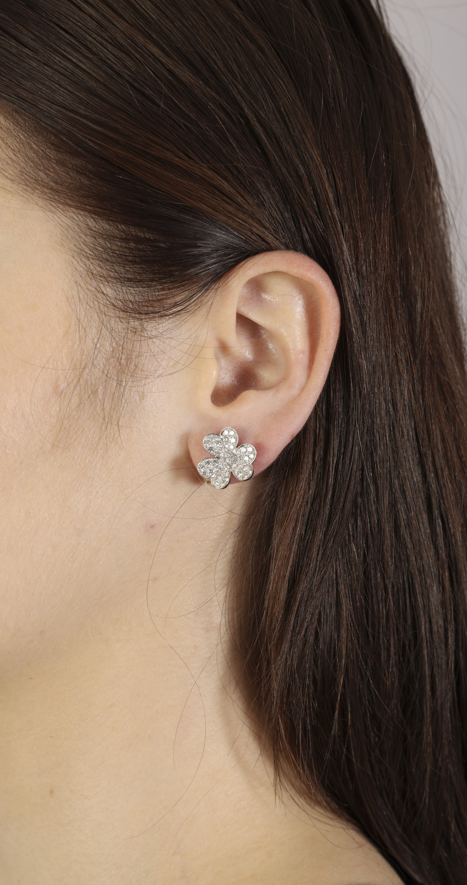 A PAIR OF DIAMOND 'FRIVOLE' EARRINGS, BY VAN CLEEF & ARPELS Each flowerhead centring a brilliant-cut - Image 3 of 3