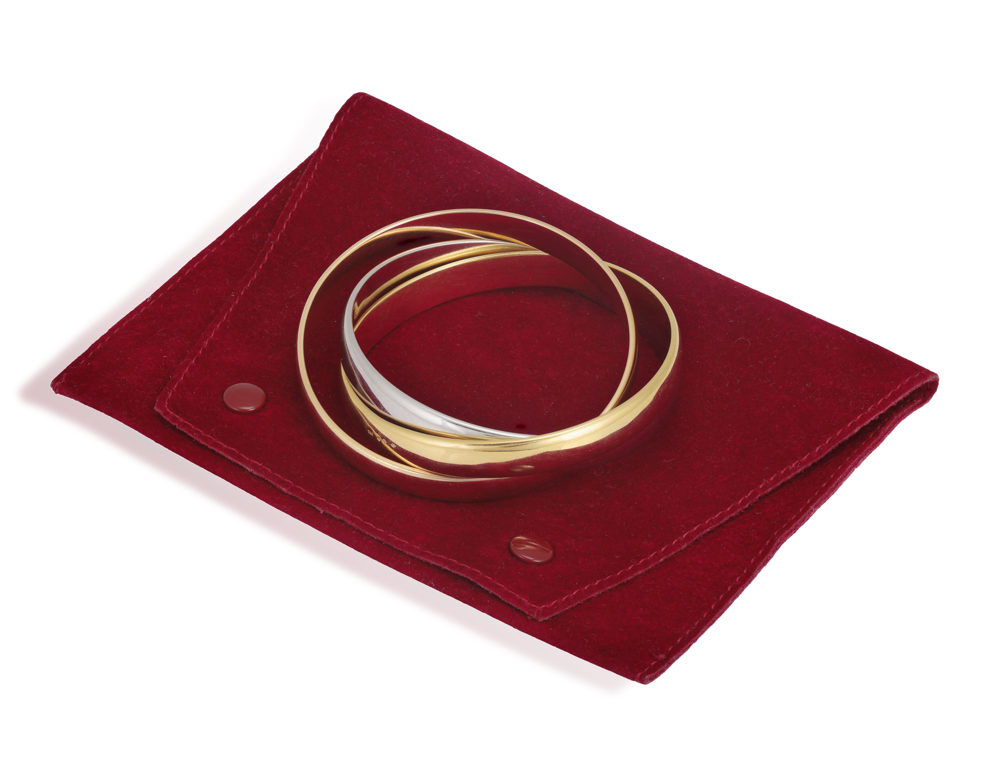 A GOLD 'TRINITY' BANGLE, BY CARTIER Composed of three interlocking polished 18K tri-coloured gold - Image 2 of 6