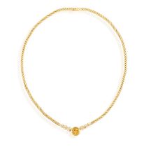 A CITRINE AND DIAMOND NECKLACE, MAUBOUSSIN Set to the front with a circular-cut citrine, between